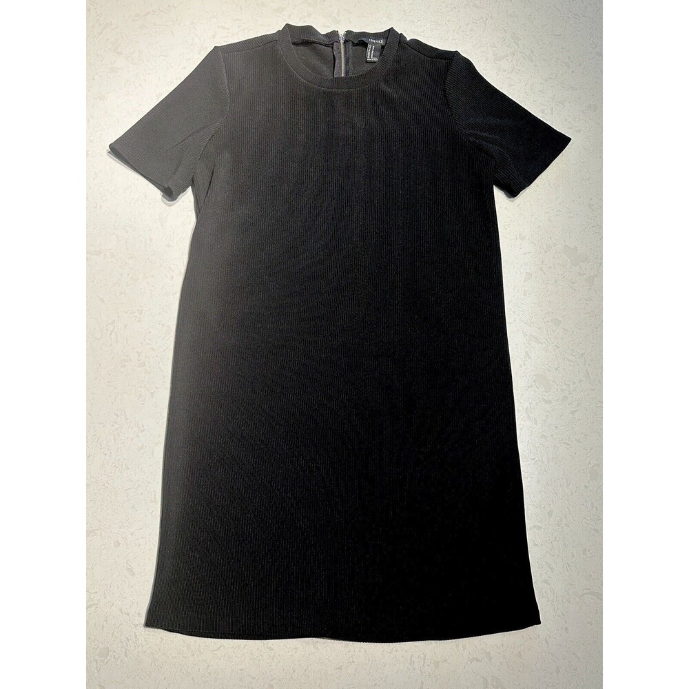 Forever 21 black ribbed t shirt dress zipper size M